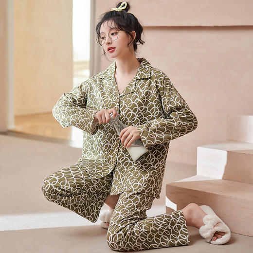 雀说 开衫时尚睡衣女长袖长裤纯棉春秋款家居服 商品图6