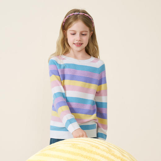 mettekids儿童100%羊毛衫2025秋冬款彩色条纹毛衣女童打底针织衫 商品图2
