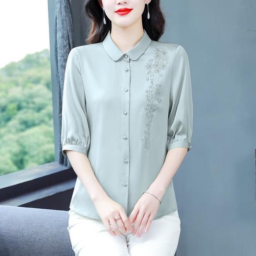 KQL644G2388贵夫人上衣女士2025夏装仿真丝衬衫妈妈洋气宽松显瘦桑蚕丝衬衣 商品图3