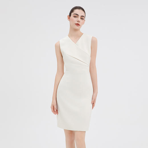 IWY/气质无袖收腰连衣裙女新款米白色医美接待工作服职业裙Q15206 商品图5