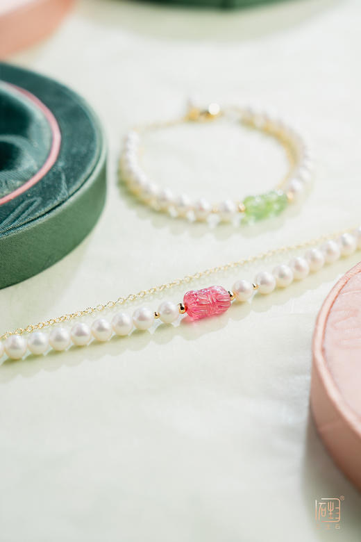 三生石·碧玺并蒂莲珍珠手链 商品图4