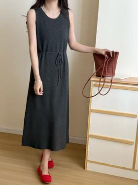 FS竹纤维女士时尚无袖简约 系带针织连衣裙3161