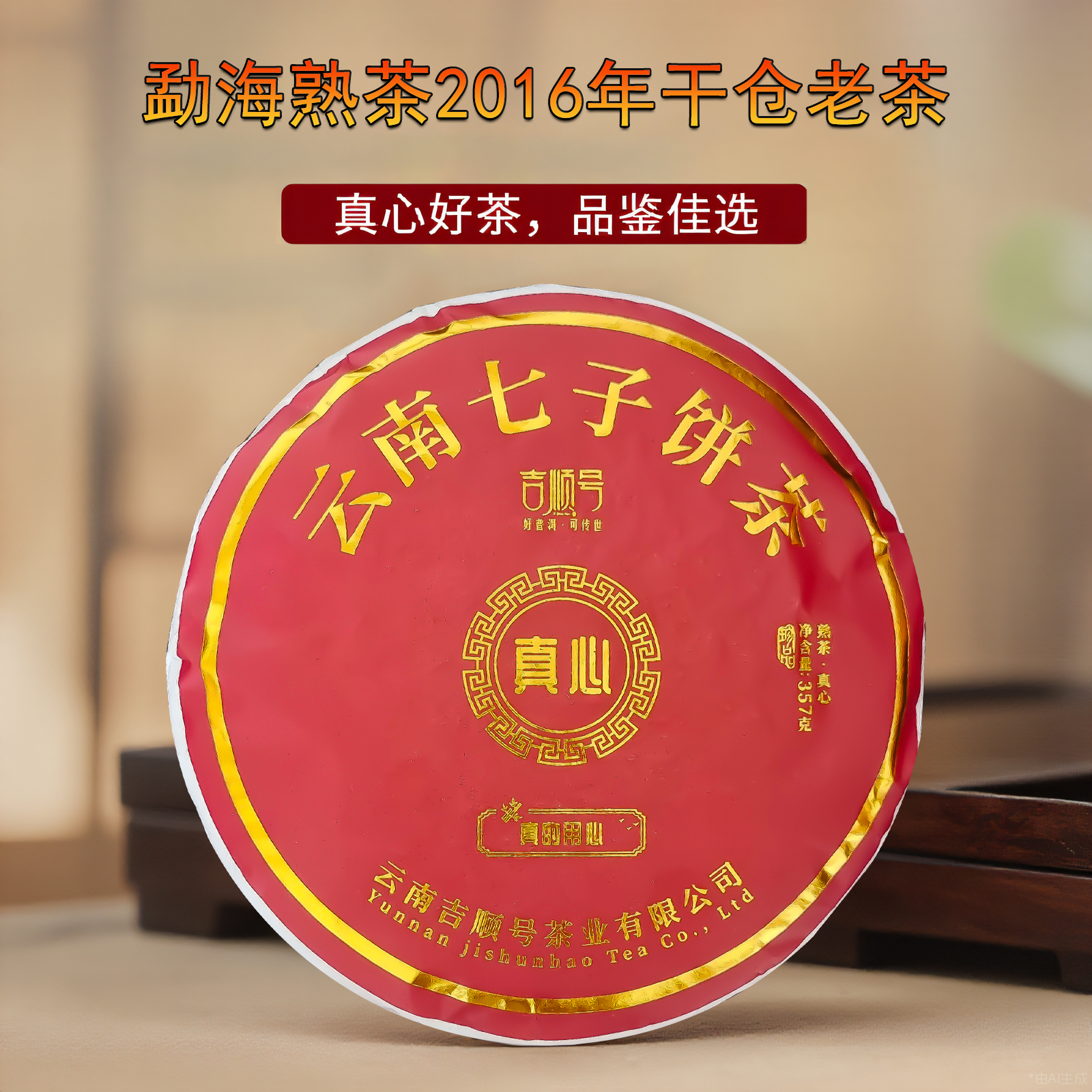 勐海老树茶2016年熟茶饼《真心》七子饼茶357克