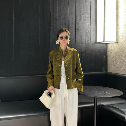 丁摩 油纱香云纱外套女中式国风立领纯手工一字扣百搭外套1632-207 商品图3