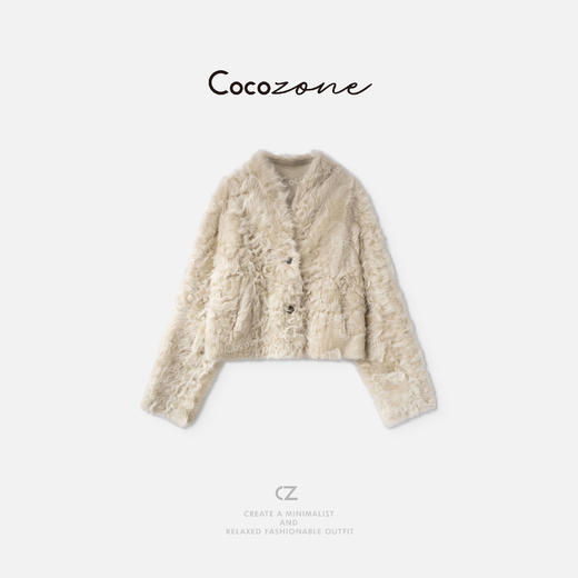 COCO ZONE 刘一一 【100小湖羊皮】复古做旧V领皮草 CD2A1650 商品图0