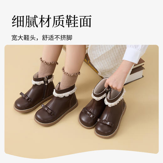 泰兰尼斯meta秋新款复古百搭舒适防滑精致公主风女童儿童短靴皮靴  M04X5C6704 商品图4
