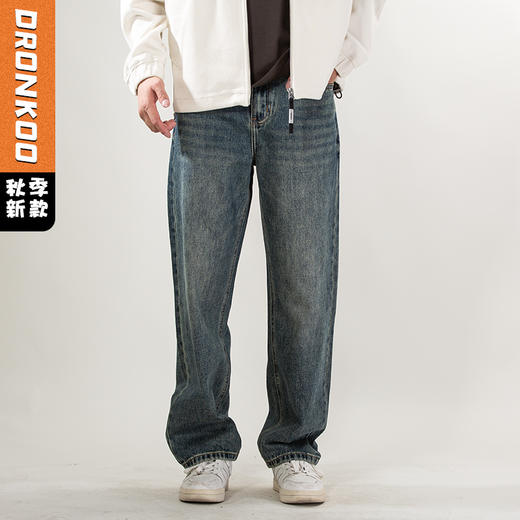 DRONKOO 2025 正常腰右口袋小织唛数字6中厚牛仔长裤 商品图0