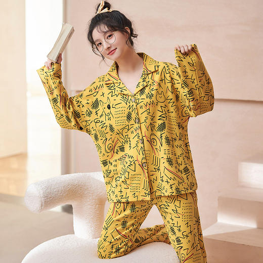 雀说 开衫时尚睡衣女长袖长裤纯棉春秋款家居服 商品图14