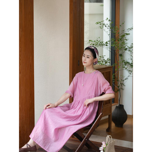 牧衣游原创 匹绣炒色丝绵连衣裙女新款轻薄减龄宽松粉色长裙 漫夏 商品图2