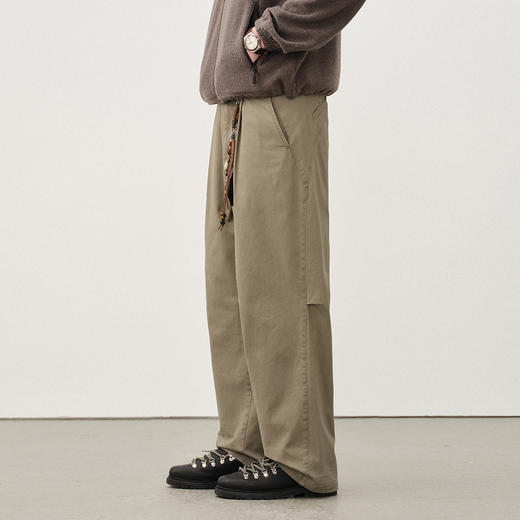 714street立体剪裁弧线打褶直筒长裤2025秋季水洗做旧男士休闲裤 商品图1