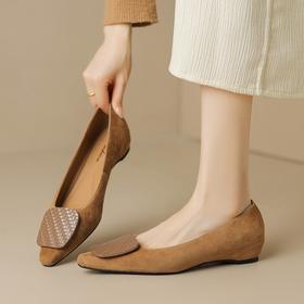 【预售5天】羊反绒！简约时尚内增高浅口单鞋女秋季新款小方头真皮小皮鞋YS&7257