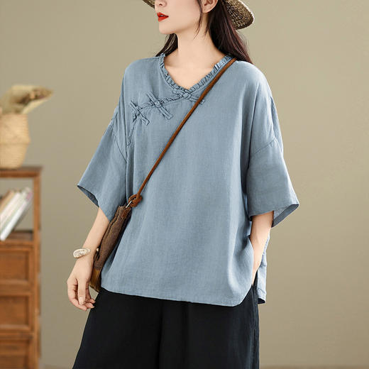 GYH 7353复古简约纯色休闲上衣 商品图1