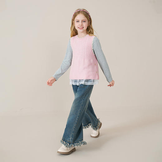 mettekids儿童100%羊绒衫2025秋冬新款女童粉色背心针织马甲童装 商品图4