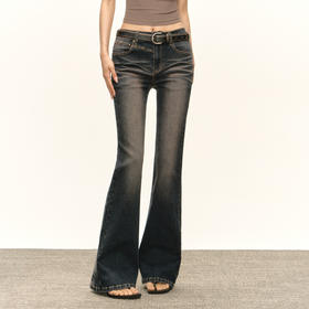 Ariseism 美式复古设计感紧身微喇牛仔裤女秋季新款修身长裤子