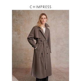 C+IMPRESS/西嘉经典长款智性风衣25新款复古双排扣翻领廓形外套女FY2503057