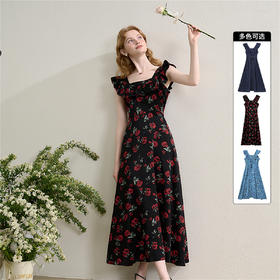 法式浪漫拼接荷叶边飞飞袖连衣裙女夏季两穿收腰显瘦长裙H0051023