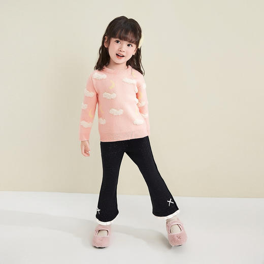 笛莎Deesha 童装女童裤子2025冬新款女童亮晶晶公主风坑条加绒复合喇叭裤 商品图2