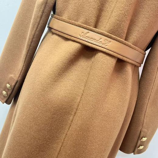 【高端系列】手工定制7365拼针织领100%羊毛系带气质双面尼大衣-喜出 商品图4