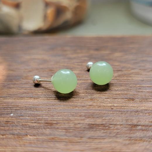 丁摩 复古999银和田玉色耳骨钉女养耳洞青玉圆形小耳环5ZF-00486 商品图7