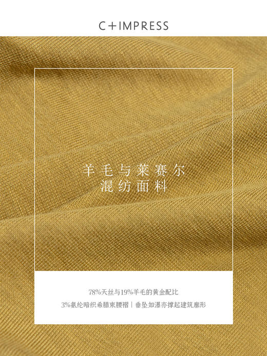 C+IMPRESS/西嘉天丝羊毛 长袖T恤女秋不对称斜领打褶收腰针织上衣T2503050 商品图4