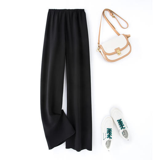 百媚生 口碑经典醋酸女裤夏薄款高腰直筒佰搭显瘦抗皱一片式阔腿空气裤 7670344 商品图6