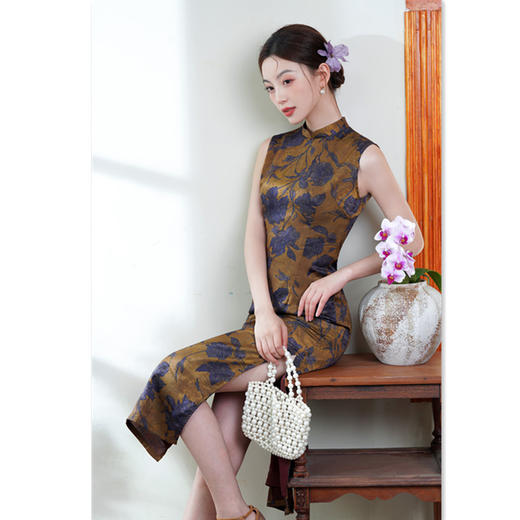 改良新中式长款无袖圆襟旗袍2025夏季新款修身时尚日常旗袍 商品图2