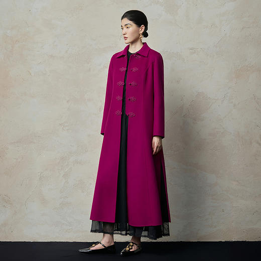 【林栖设计小店】姹紫嫣红绵羊毛双面呢新中式盘扣2025秋冬新款外套女1953131 商品图0