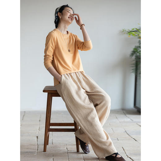 牧衣游原创 棉麻炒色裤子新款肌理朴实百搭松紧腰宽松长裤 夏知秋 商品图3