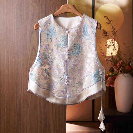 丁摩 新中式马甲女织锦提花国风马夹春秋改良唐装坎肩国潮无袖背心外套5ZF-8181 商品图0
