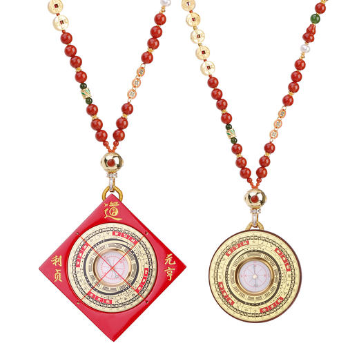 五帝钱 碧玉南红项链圆满喜气小罗盘 商品图8