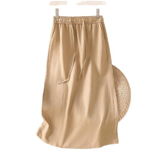 百媚生 天丝亚麻半身裙女夏薄款中长棉麻A字裙开叉直筒裙2698 商品图4