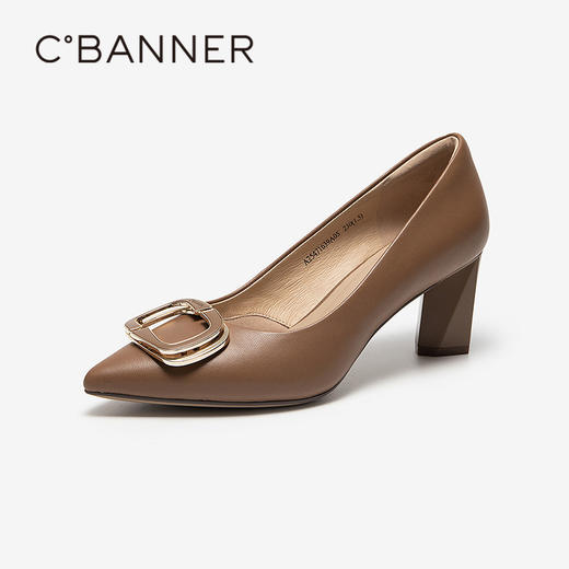 【静音系列】千百度羊皮粗高跟鞋女通勤法式浅口单鞋A25471639 商品图1