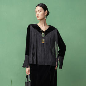 【林栖设计小店】姹紫嫣红流苏丝绒衬衣法式优雅2025秋季新款上衣女1953100