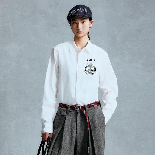 GOODBAI 学院组合logo印花翻领oversize长袖衬衫 商品图0
