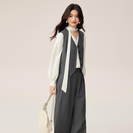 【08/19新品】熙世界正式场合穿搭马甲套装女2025秋装无袖西装马夹阔腿裤两件套 商品图4