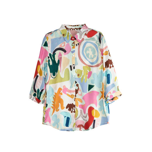谜底花色衬衫七分袖女2025秋新款复古抽象印花天丝衬衣257MC7867 商品图4
