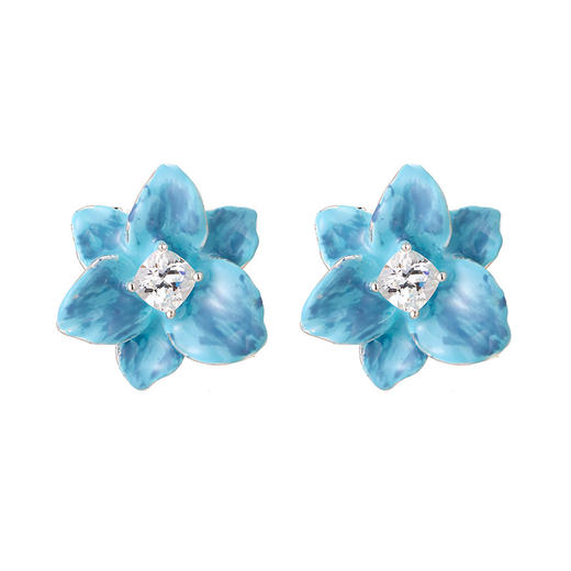 雀说时尚滴油蓝色鸢尾花耳钉高级感轻奢个性独特设计耳环气质精美耳饰AL1078 商品图4