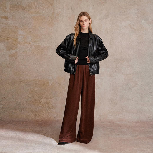 C+IMPRESS/西嘉黑色皮衣外套女25秋季复古老钱风油蜡皮PU皮夹克WT2503006 商品图2