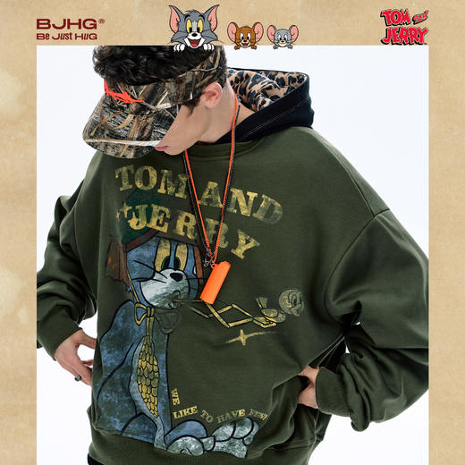 【猫和老鼠联名】BJHG不计后果美式复古卫衣男款秋宽松情侣上衣女 商品图1