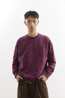 吃茶去chichaqu25重磅洗褪做旧圆领卫衣复古宽松街头休闲运动