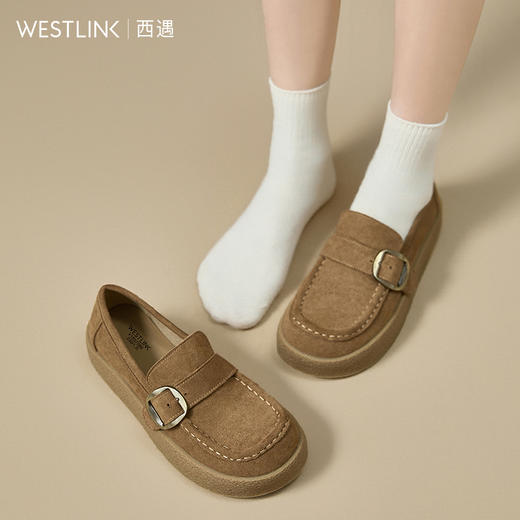 【限时秒杀】西遇厚底勃肯鞋女新款秋季复古一脚蹬豆豆鞋棕色乐福鞋袋鼠鞋V1857086 商品图2