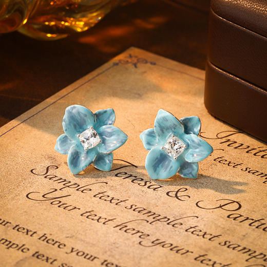 雀说时尚滴油蓝色鸢尾花耳钉高级感轻奢个性独特设计耳环气质精美耳饰AL1078 商品图1