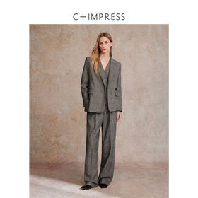 C+IMPRESS/西嘉 经典老钱格纹西装外套女一粒扣沙漏腰羊毛马甲裤子套装WT2503021