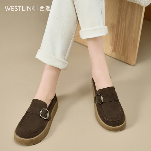 【限时秒杀】西遇厚底勃肯鞋女新款秋季复古一脚蹬豆豆鞋棕色乐福鞋袋鼠鞋V1857086 商品图1