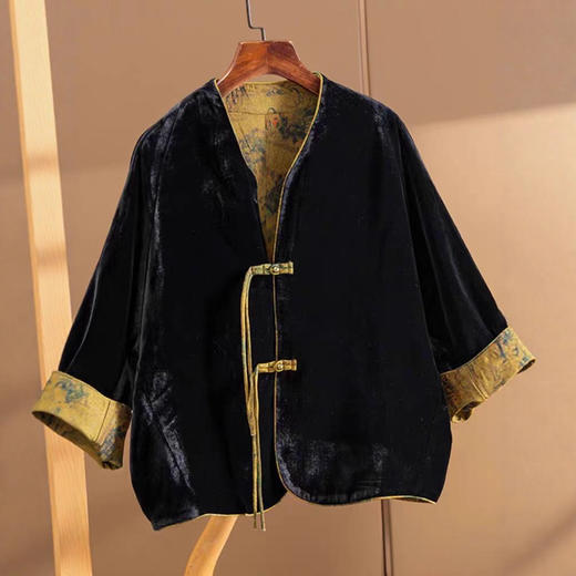 雀说花萝新中式丝绒新女大码复古改良唐装上衣AL 商品图0