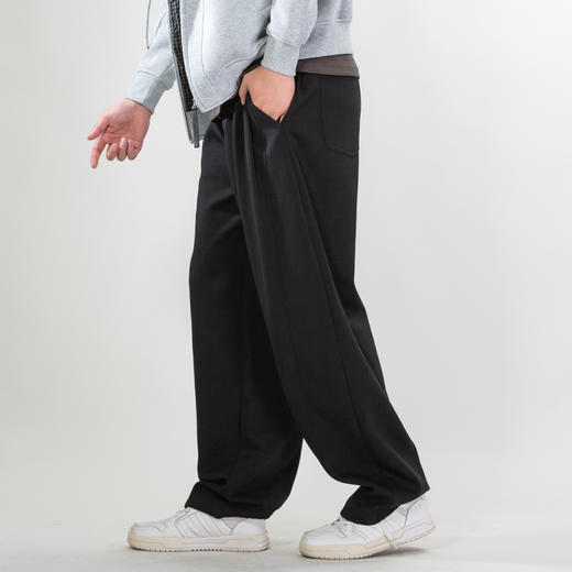 DRONKOO 2025 抽绳松紧腰斜袋前破缝口袋捏褶中厚卫裤长裤 商品图2