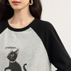 【周末秒杀】熙世界猫咪印花长袖T恤女设计感撞色圆领插肩袖上衣2025秋日新款 商品缩略图4