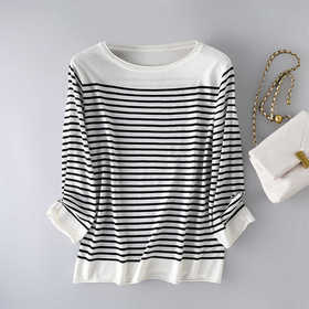 丁摩 桑蚕丝加莱赛尔经典条纹针织衫TX-056