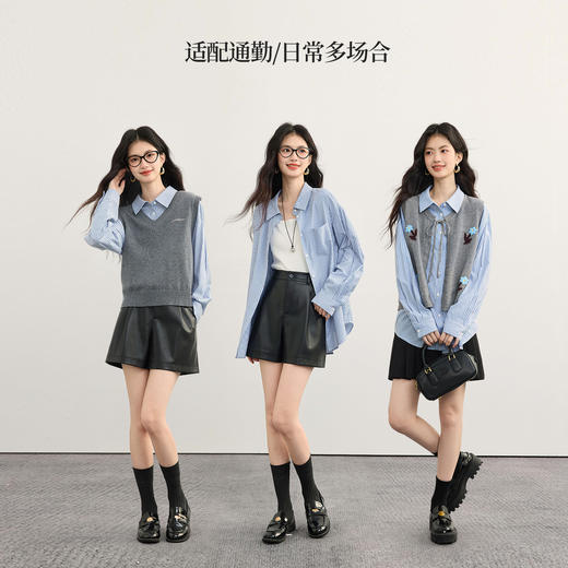 【08/19新品】熙世界经典蓝色条纹衬衫女秋季2025年新款通勤百搭高级感长袖衬衣 商品图2