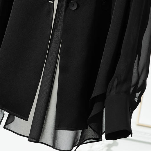 丁摩 夏季新款真丝桑蚕丝西装女套装薄款长袖绸缎上衣通勤短裤两件套5ZF-467 商品图2